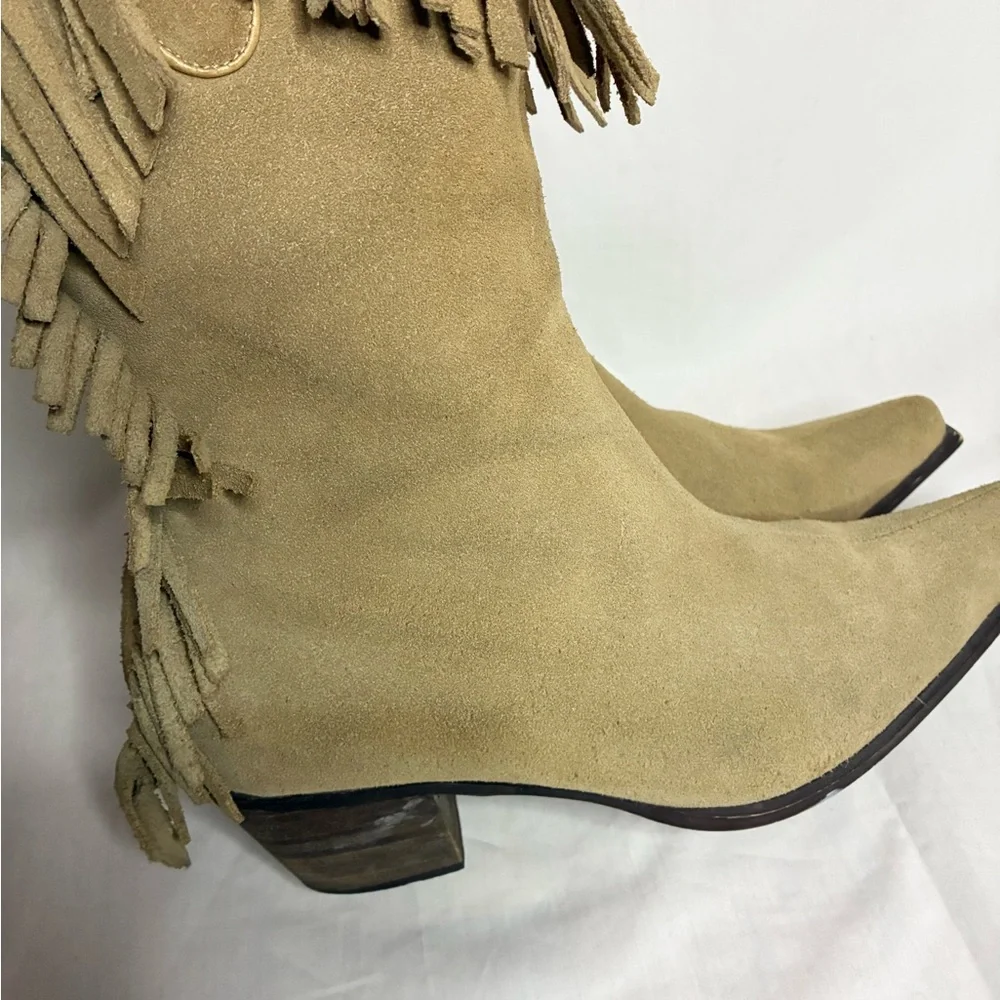 Vintage Suede Fringe Western Bohemian Cowboy Boots - Picture 6 of 12